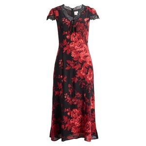 NWT Reformation Tiffie Lace Trim Bow V-neck Midi Dress in Basilica Floral Size 0